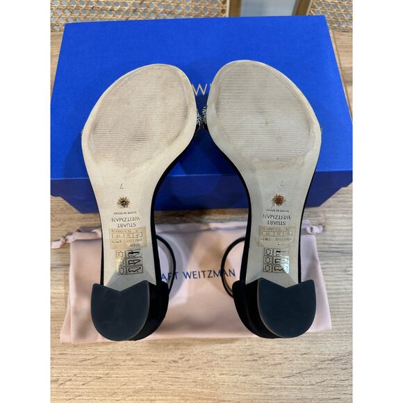 Stuart Weitzman Nearlynude Highshine Sandal Black Suede Sz 7 NIB Elegant Dressy - Picture 9 of 12